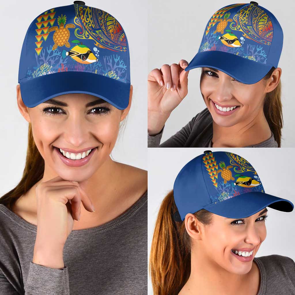 Hawaii Ocean Classic Cap Pineapple Turtle and Mango Reef Triggerfish and Kakau Tattoo LT03 - Polynesian Pride