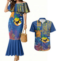 Hawaii Ocean Couples Matching Mermaid Dress and Hawaiian Shirt Pineapple Turtle and Mango Reef Triggerfish and Kakau Tattoo LT03 Multicolor - Polynesian Pride
