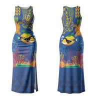 Hawaii Ocean Couples Matching Tank Maxi Dress and Long Sleeve Button Shirt Pineapple Turtle and Mango Reef Triggerfish and Kakau Tattoo LT03 - Polynesian Pride