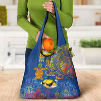 Hawaii Ocean Grocery Bag Pineapple Turtle and Mango Reef Triggerfish and Kakau Tattoo LT03 - Polynesian Pride