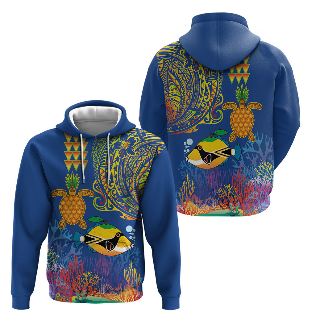 Hawaii Ocean Hoodie Pineapple Turtle and Mango Reef Triggerfish and Kakau Tattoo LT03 - Polynesian Pride