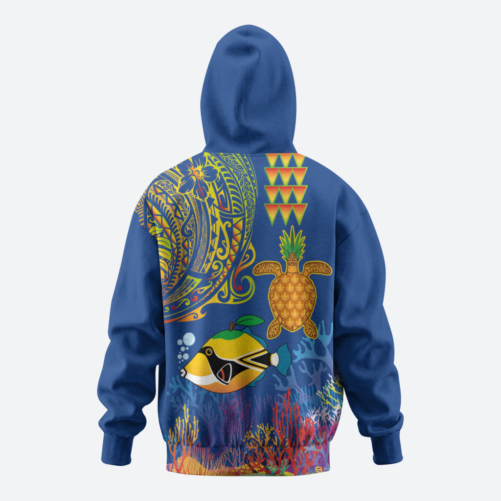 Hawaii Ocean Hoodie Pineapple Turtle and Mango Reef Triggerfish and Kakau Tattoo LT03 - Polynesian Pride