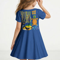 Hawaii Ocean Kid Short Sleeve Dress Pineapple Turtle and Mango Reef Triggerfish and Kakau Tattoo LT03 - Polynesian Pride