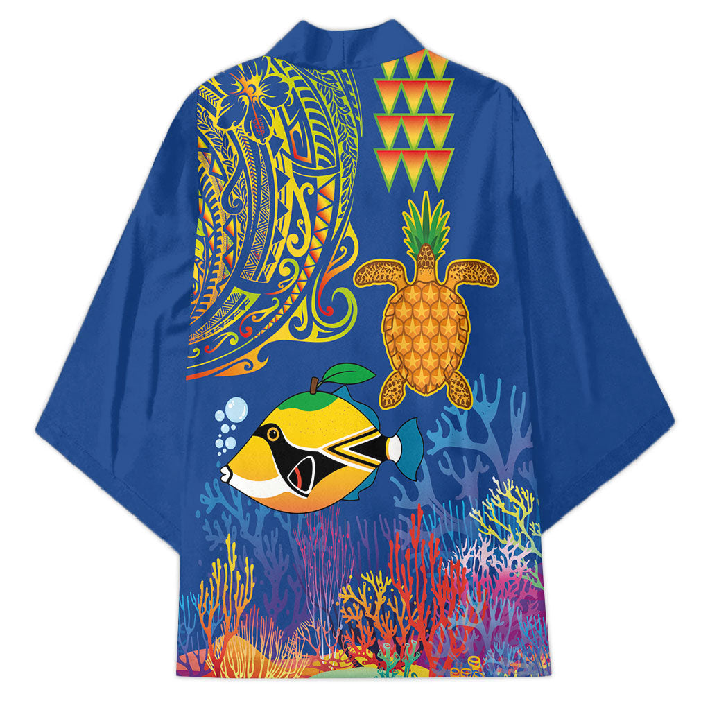 Hawaii Ocean Kimono Pineapple Turtle and Mango Reef Triggerfish and Kakau Tattoo LT03 - Polynesian Pride