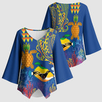 Hawaii Ocean Kimono Sleeve Blouse Pineapple Turtle and Mango Reef Triggerfish and Kakau Tattoo LT03 - Polynesian Pride