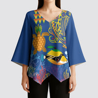 Hawaii Ocean Kimono Sleeve Blouse Pineapple Turtle and Mango Reef Triggerfish and Kakau Tattoo LT03 - Polynesian Pride