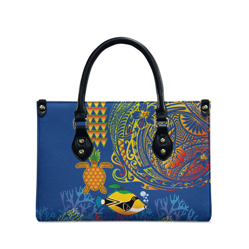 Hawaii Ocean Leather Bag Pineapple Turtle and Mango Reef Triggerfish and Kakau Tattoo LT03 - Polynesian Pride