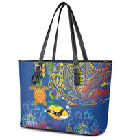 Hawaii Ocean Leather Tote Bag Pineapple Turtle and Mango Reef Triggerfish and Kakau Tattoo LT03 - Polynesian Pride