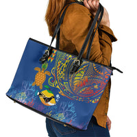 Hawaii Ocean Leather Tote Bag Pineapple Turtle and Mango Reef Triggerfish and Kakau Tattoo LT03 - Polynesian Pride