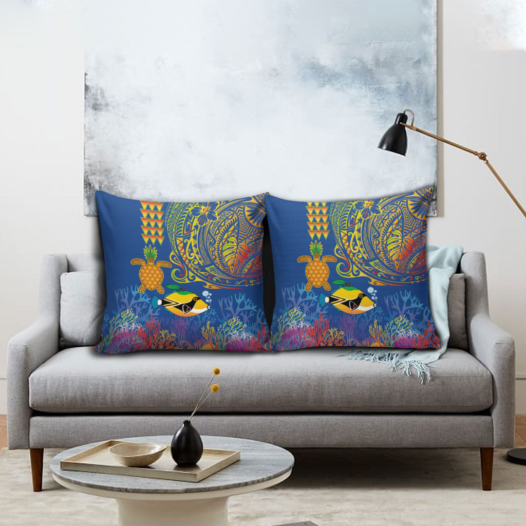 Hawaii Ocean Pillow Cover Pineapple Turtle and Mango Reef Triggerfish and Kakau Tattoo LT03 - Polynesian Pride
