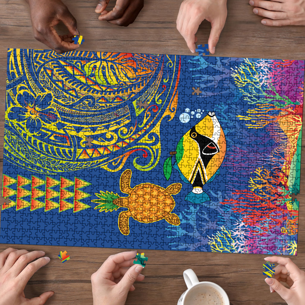 Hawaii Ocean Puzzle Pineapple Turtle and Mango Reef Triggerfish and Kakau Tattoo LT03 - Polynesian Pride