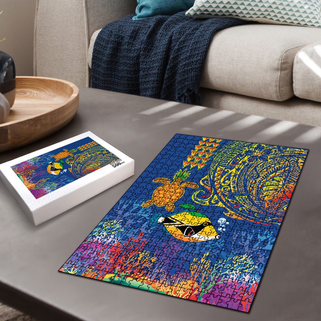 Hawaii Ocean Puzzle Pineapple Turtle and Mango Reef Triggerfish and Kakau Tattoo LT03 - Polynesian Pride