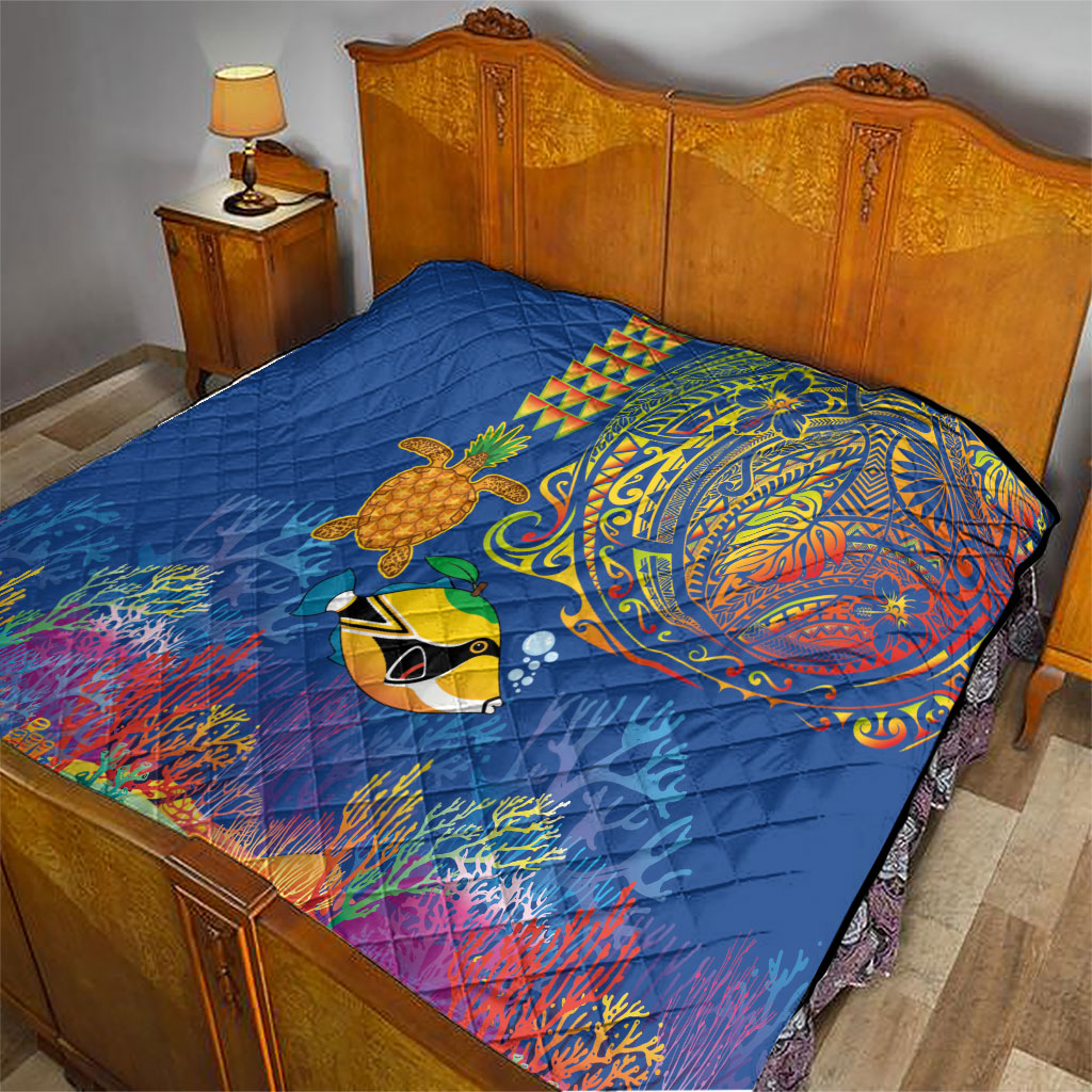 Hawaii Ocean Quilt Pineapple Turtle and Mango Reef Triggerfish and Kakau Tattoo LT03 - Polynesian Pride