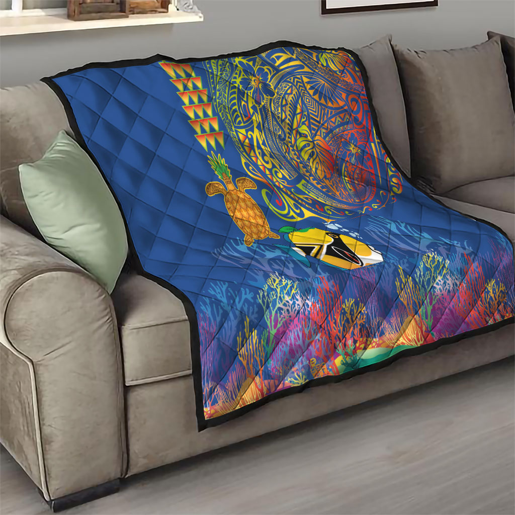 Hawaii Ocean Quilt Pineapple Turtle and Mango Reef Triggerfish and Kakau Tattoo LT03 - Polynesian Pride