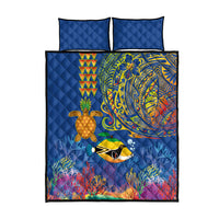 Hawaii Ocean Quilt Bed Set Pineapple Turtle and Mango Reef Triggerfish and Kakau Tattoo LT03 - Polynesian Pride