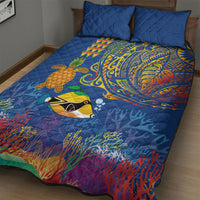Hawaii Ocean Quilt Bed Set Pineapple Turtle and Mango Reef Triggerfish and Kakau Tattoo LT03 - Polynesian Pride