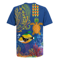 Hawaii Ocean Rugby Jersey Pineapple Turtle and Mango Reef Triggerfish and Kakau Tattoo LT03 - Polynesian Pride