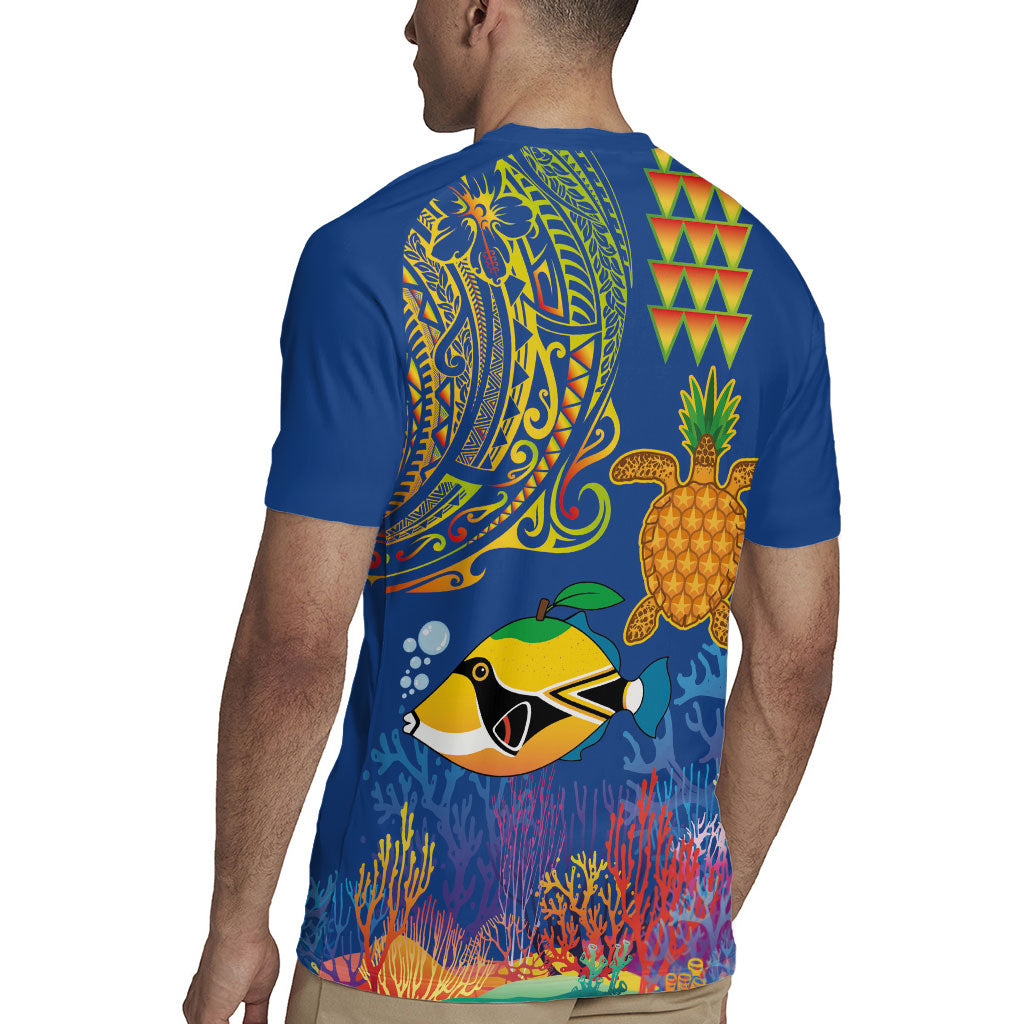 Hawaii Ocean Rugby Jersey Pineapple Turtle and Mango Reef Triggerfish and Kakau Tattoo LT03 - Polynesian Pride