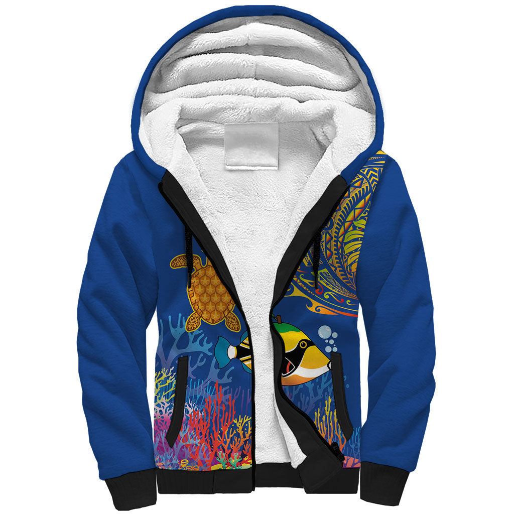 Hawaii Ocean Sherpa Hoodie Pineapple Turtle and Mango Reef Triggerfish and Kakau Tattoo LT03 Unisex Multicolor - Polynesian Pride