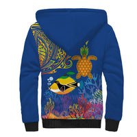 Hawaii Ocean Sherpa Hoodie Pineapple Turtle and Mango Reef Triggerfish and Kakau Tattoo LT03 - Polynesian Pride