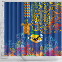 Hawaii Ocean Shower Curtain Pineapple Turtle and Mango Reef Triggerfish and Kakau Tattoo LT03 - Polynesian Pride