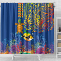 Hawaii Ocean Shower Curtain Pineapple Turtle and Mango Reef Triggerfish and Kakau Tattoo LT03 - Polynesian Pride