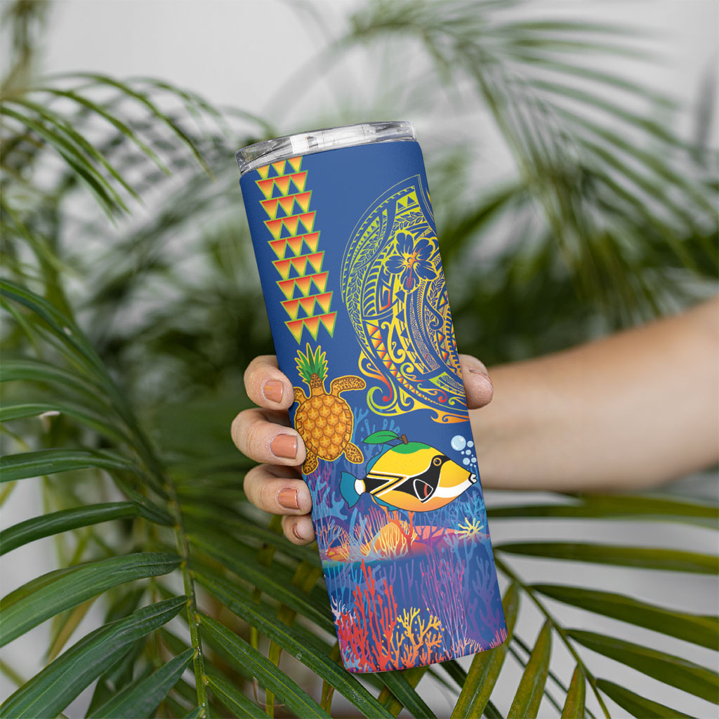 Hawaii Ocean Skinny Tumbler Pineapple Turtle and Mango Reef Triggerfish and Kakau Tattoo LT03 - Polynesian Pride