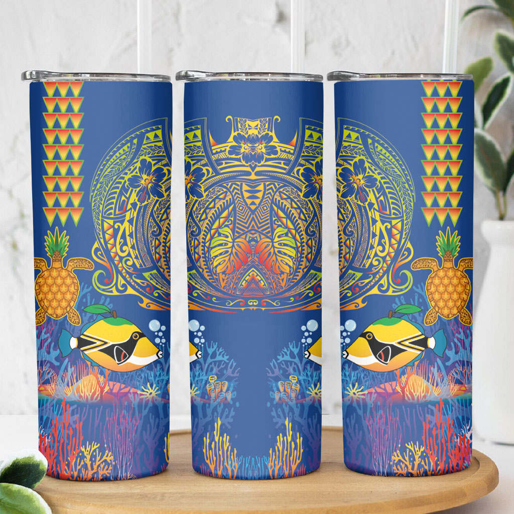 Hawaii Ocean Skinny Tumbler Pineapple Turtle and Mango Reef Triggerfish and Kakau Tattoo LT03 - Polynesian Pride