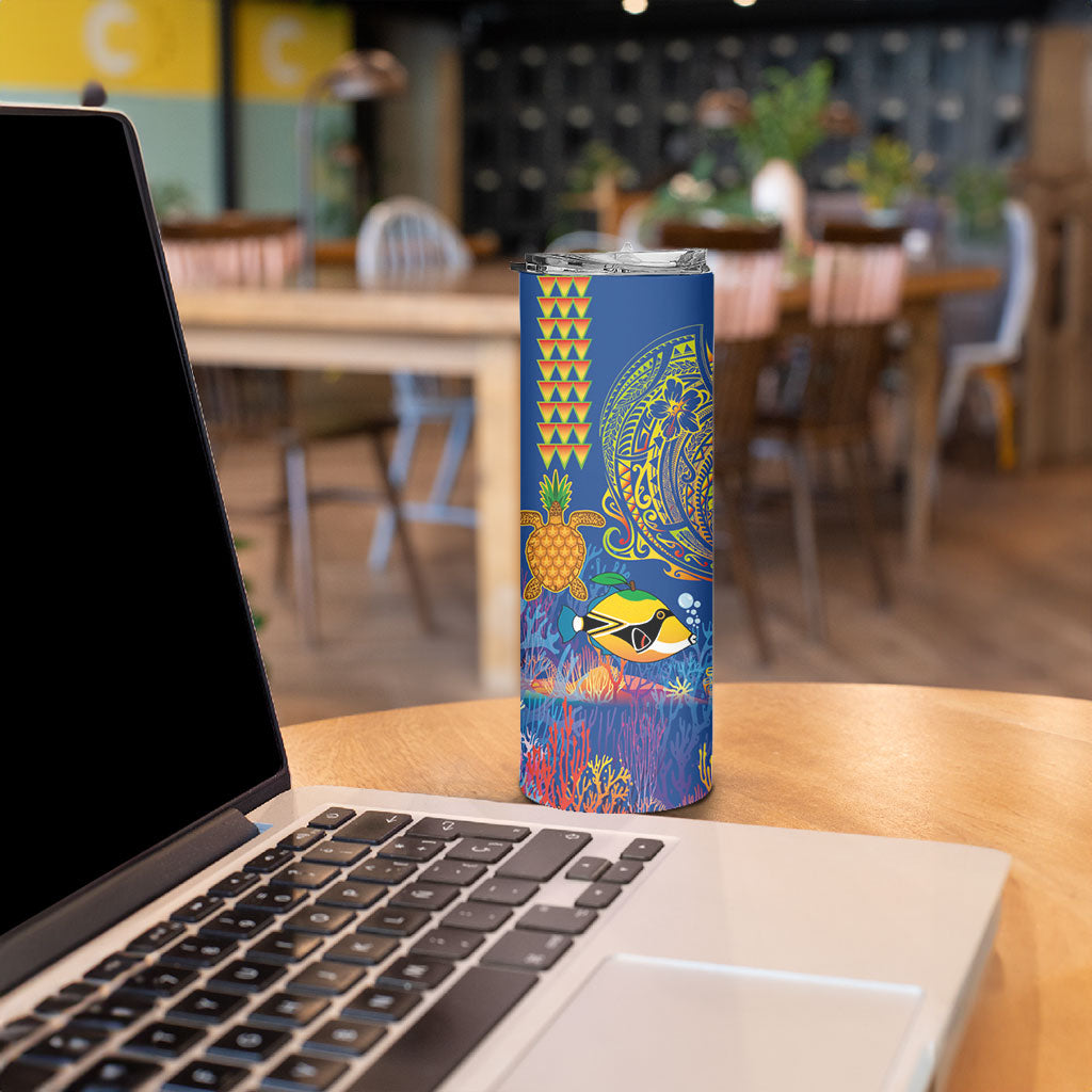 Hawaii Ocean Skinny Tumbler Pineapple Turtle and Mango Reef Triggerfish and Kakau Tattoo LT03 - Polynesian Pride