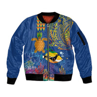 Hawaii Ocean Sleeve Zip Bomber Jacket Pineapple Turtle and Mango Reef Triggerfish and Kakau Tattoo LT03 Unisex Multicolor - Polynesian Pride