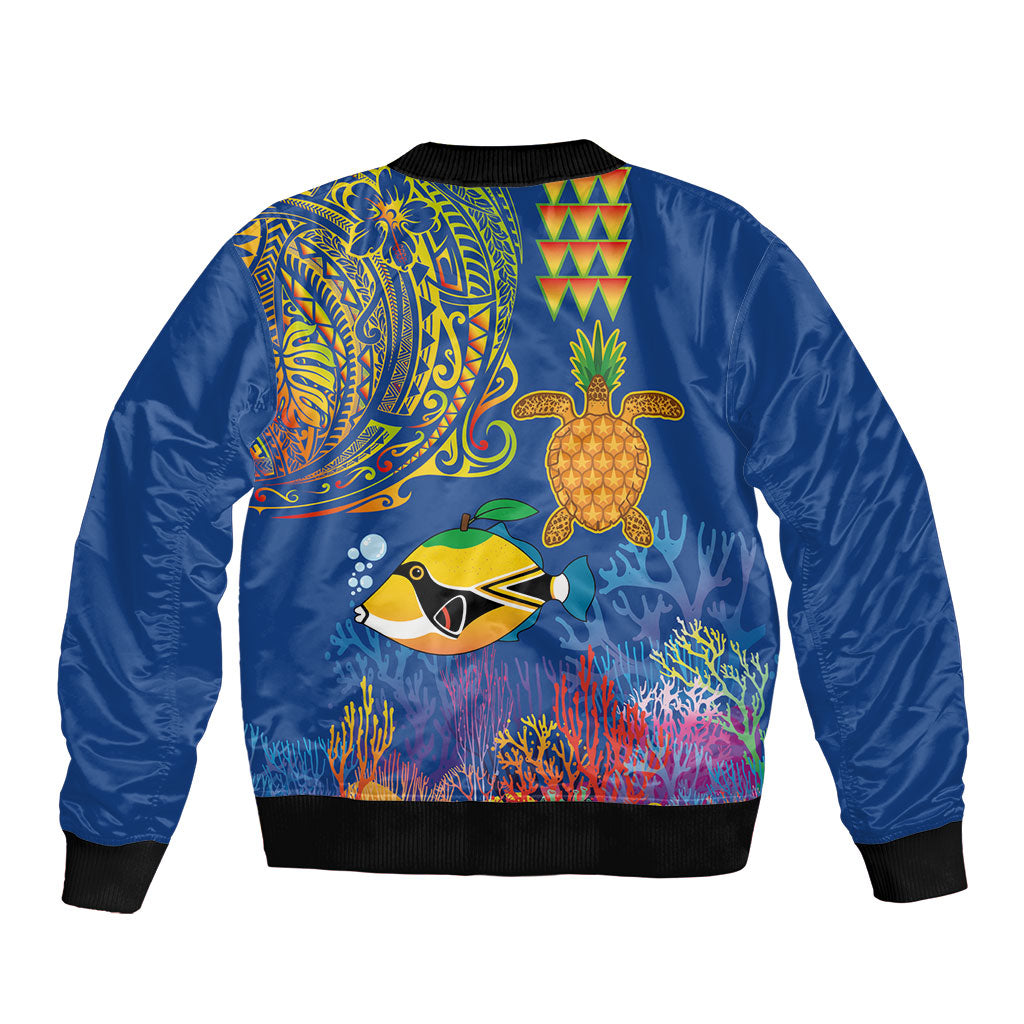 Hawaii Ocean Sleeve Zip Bomber Jacket Pineapple Turtle and Mango Reef Triggerfish and Kakau Tattoo LT03 - Polynesian Pride