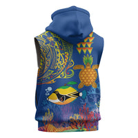Hawaii Ocean Sleeveless Hoodie Pineapple Turtle and Mango Reef Triggerfish and Kakau Tattoo LT03 - Polynesian Pride