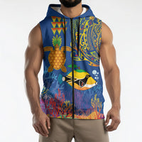 Hawaii Ocean Sleeveless Zip Hoodie Pineapple Turtle and Mango Reef Triggerfish and Kakau Tattoo LT03 - Polynesian Pride