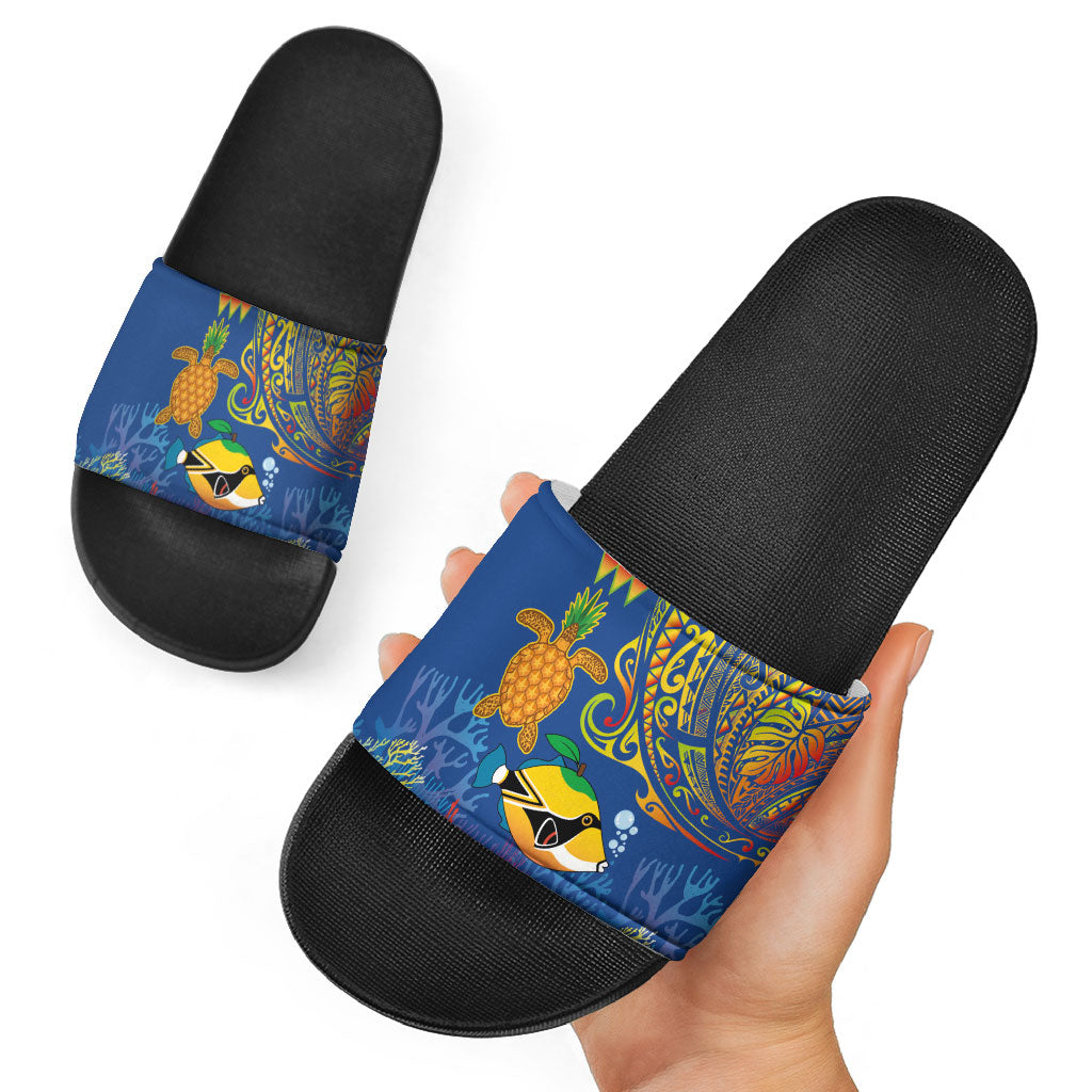 Hawaii Ocean Slide Sandals Pineapple Turtle and Mango Reef Triggerfish and Kakau Tattoo LT03 - Polynesian Pride