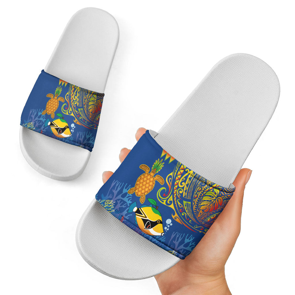 Hawaii Ocean Slide Sandals Pineapple Turtle and Mango Reef Triggerfish and Kakau Tattoo LT03 - Polynesian Pride