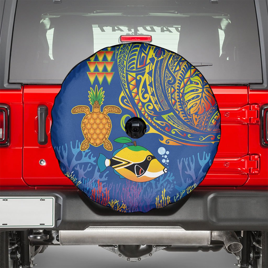 Hawaii Ocean Spare Tire Cover Pineapple Turtle and Mango Reef Triggerfish and Kakau Tattoo LT03 - Polynesian Pride