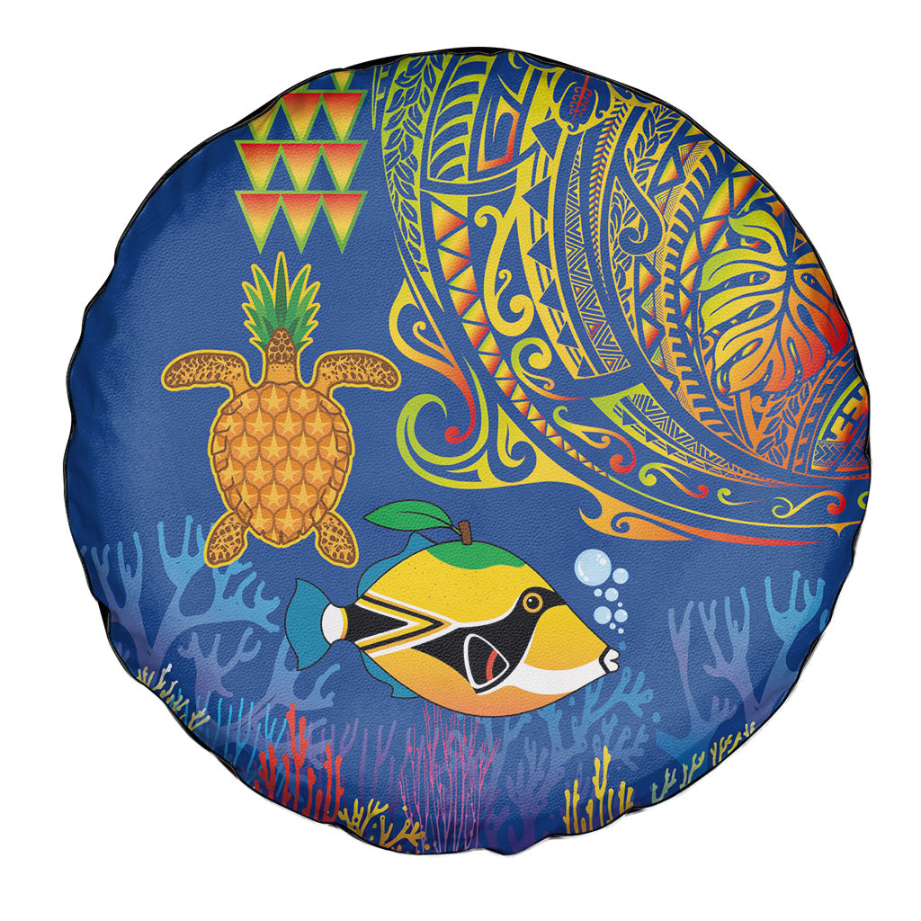 Hawaii Ocean Spare Tire Cover Pineapple Turtle and Mango Reef Triggerfish and Kakau Tattoo LT03 - Polynesian Pride