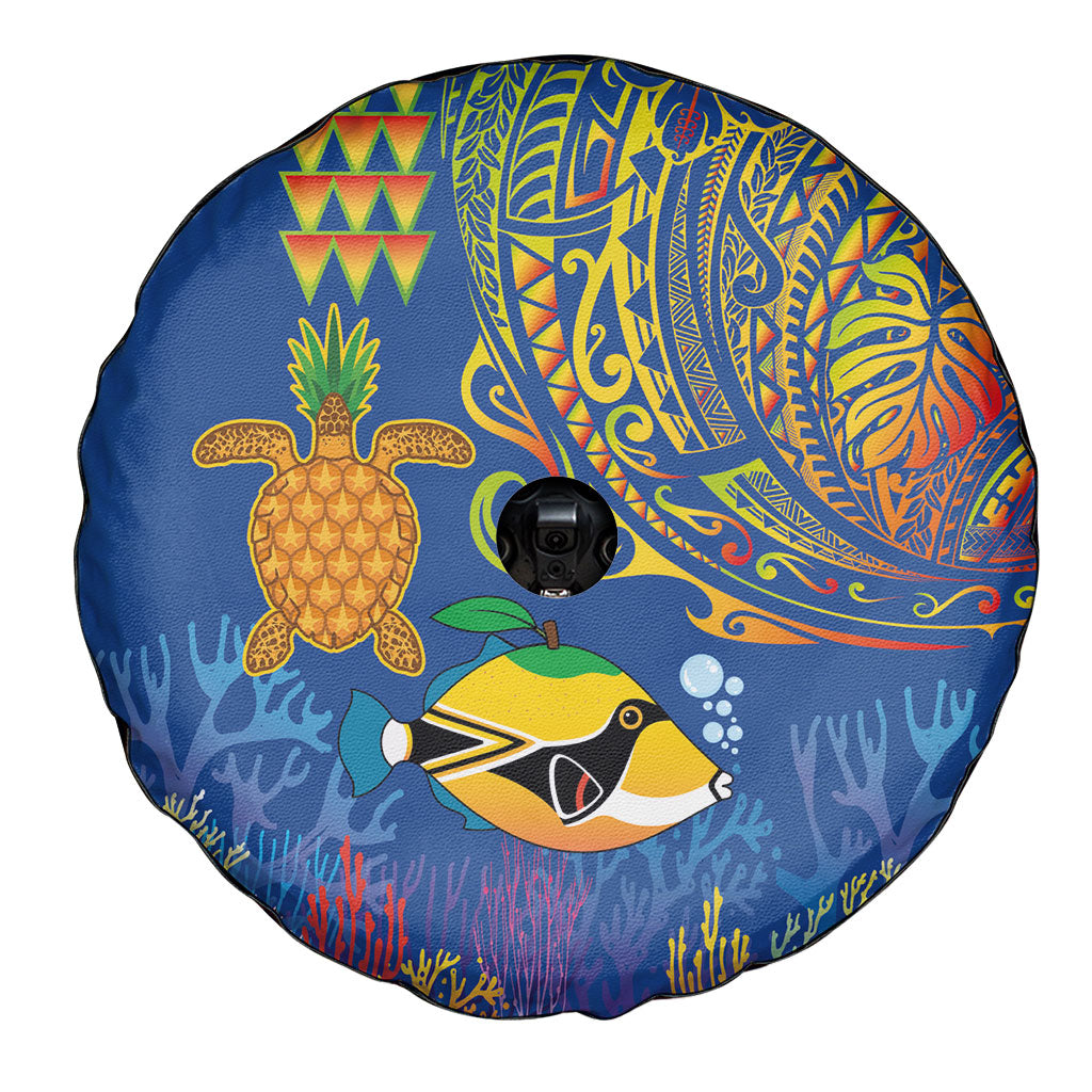Hawaii Ocean Spare Tire Cover Pineapple Turtle and Mango Reef Triggerfish and Kakau Tattoo LT03 - Polynesian Pride