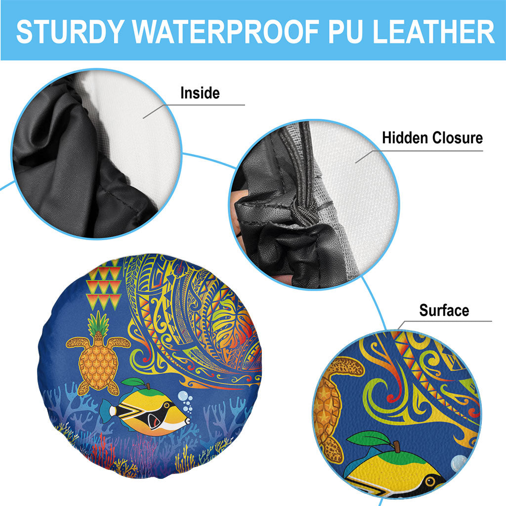Hawaii Ocean Spare Tire Cover Pineapple Turtle and Mango Reef Triggerfish and Kakau Tattoo LT03 - Polynesian Pride