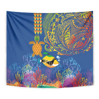 Hawaii Ocean Tapestry Pineapple Turtle and Mango Reef Triggerfish and Kakau Tattoo LT03 - Polynesian Pride