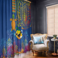Hawaii Ocean Window Curtain Pineapple Turtle and Mango Reef Triggerfish and Kakau Tattoo LT03 - Polynesian Pride