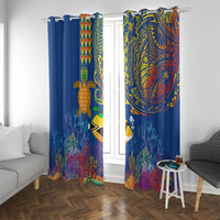 Hawaii Ocean Window Curtain Pineapple Turtle and Mango Reef Triggerfish and Kakau Tattoo LT03 With Grommets Multicolor - Polynesian Pride
