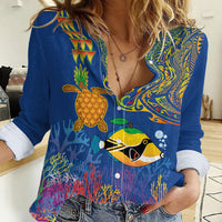 Hawaii Ocean Women Casual Shirt Pineapple Turtle and Mango Reef Triggerfish and Kakau Tattoo LT03 Female Multicolor - Polynesian Pride