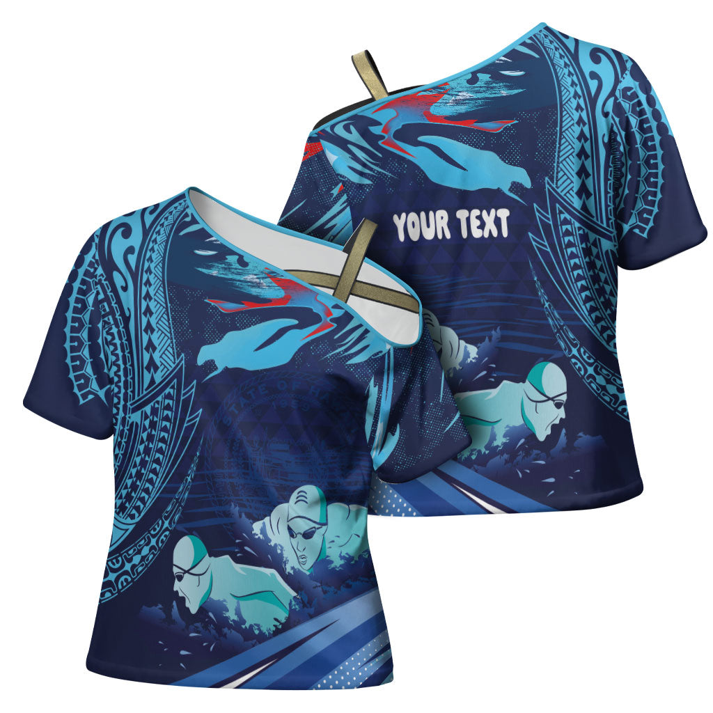 Personalized Hawaii Swimming Cross Shoulder Shirt Tribal Sporty Style LT03 - Polynesian Pride