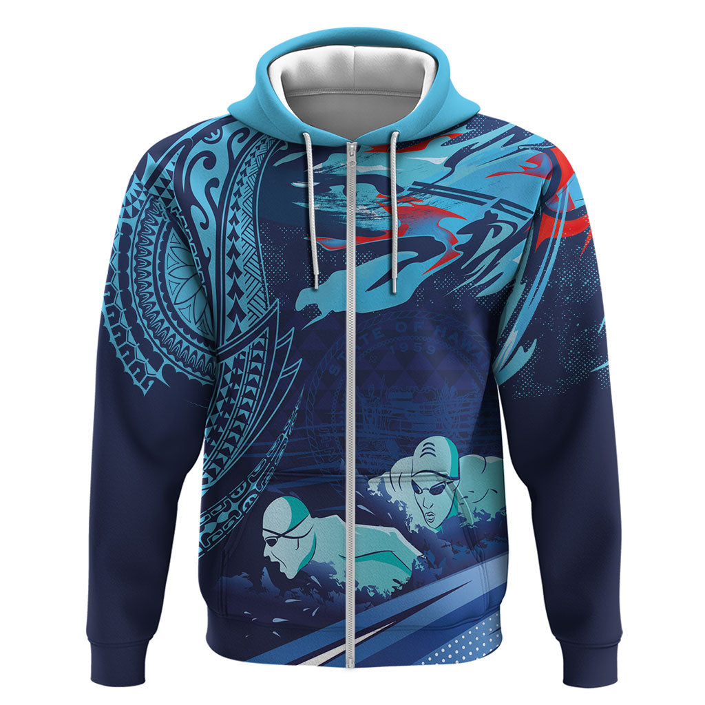 Personalized Hawaii Swimming Hoodie Tribal Sporty Style LT03 Zip Hoodie Multicolor - Polynesian Pride