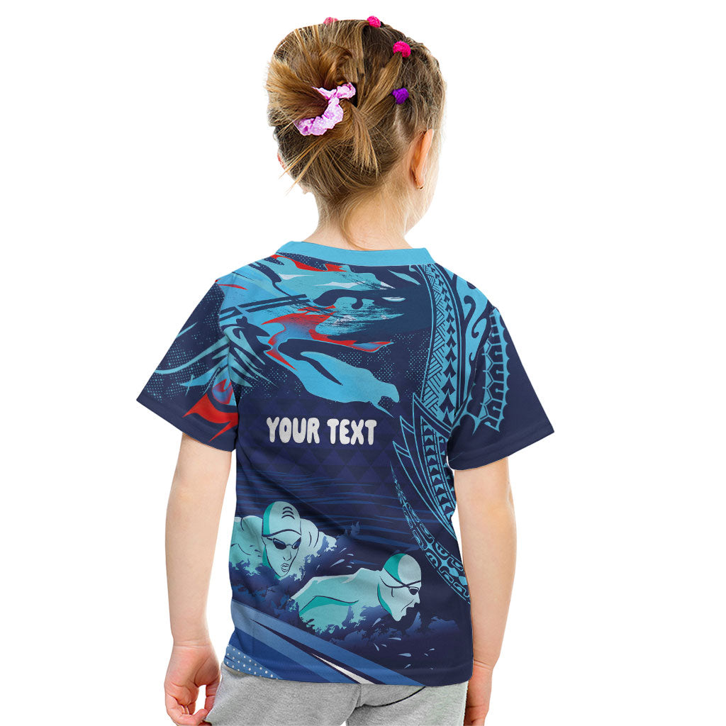 Personalized Hawaii Swimming Kid T Shirt Tribal Sporty Style LT03 - Polynesian Pride