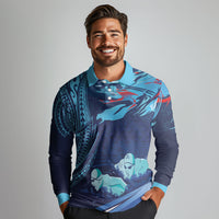 Personalized Hawaii Swimming Long Sleeve Polo Shirt Tribal Sporty Style LT03 - Polynesian Pride