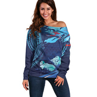 Personalized Hawaii Swimming Off Shoulder Sweater Tribal Sporty Style LT03 Women Multicolor - Polynesian Pride