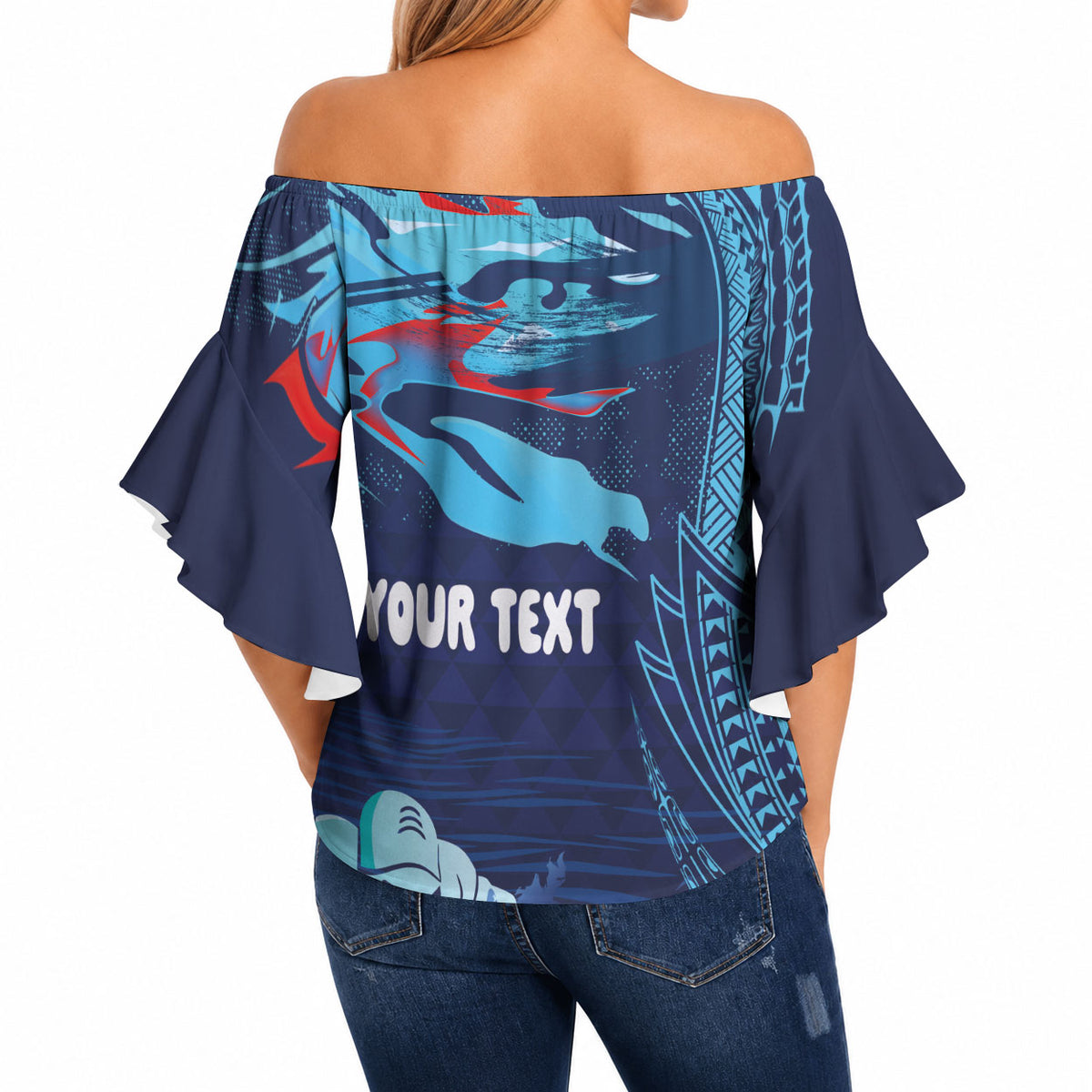 Personalized Hawaii Swimming Off Shoulder Wrap Waist Top Tribal Sporty Style LT03 - Polynesian Pride