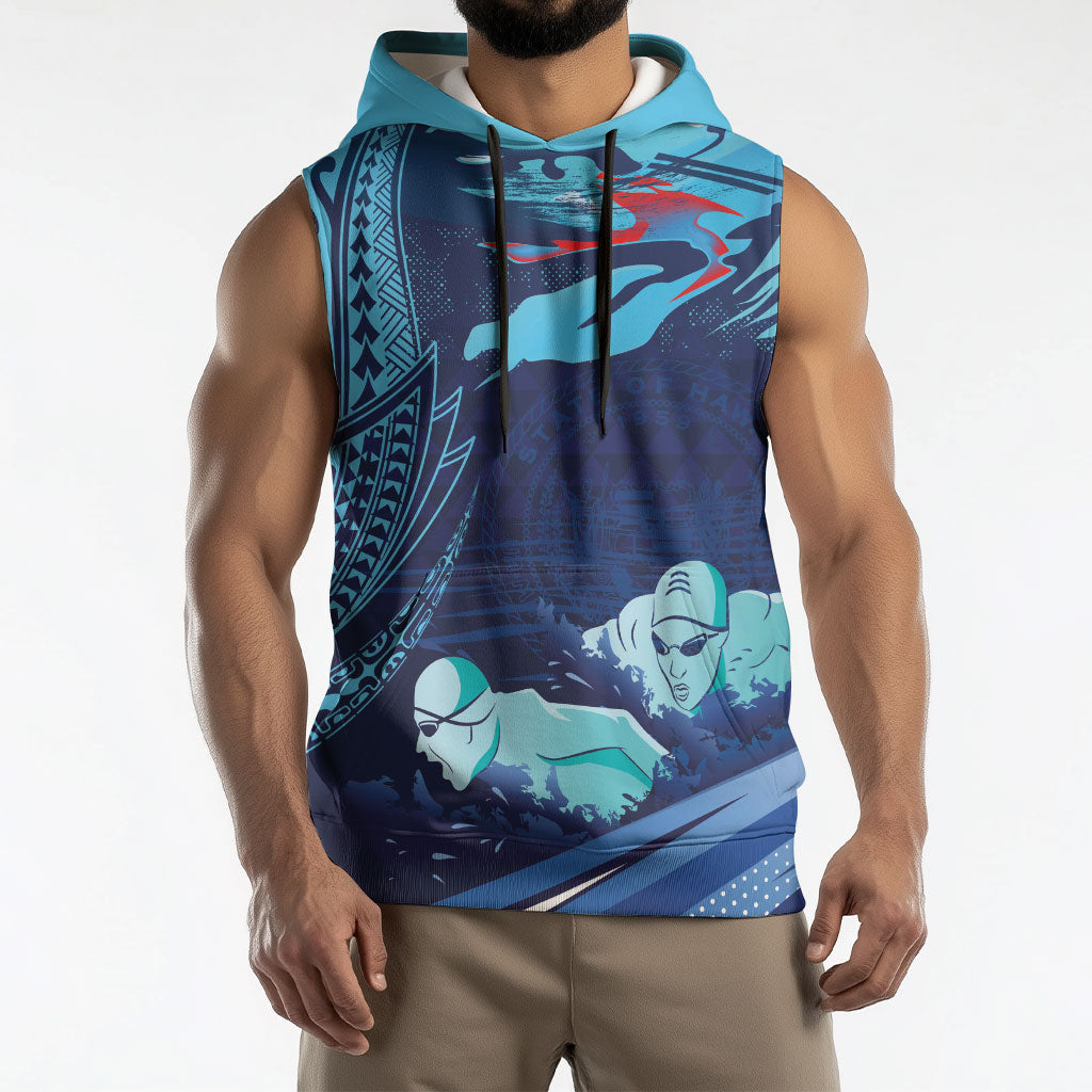 Personalized Hawaii Swimming Sleeveless Hoodie Tribal Sporty Style LT03 - Polynesian Pride